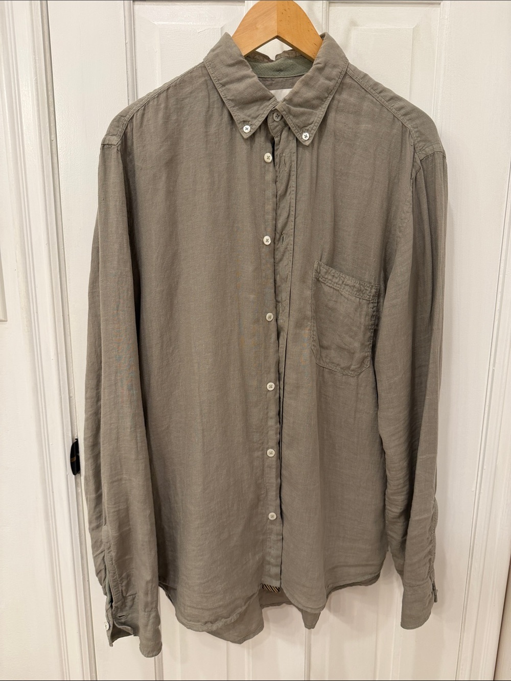 Billy Reid Olive Linen Button-Down Shirt